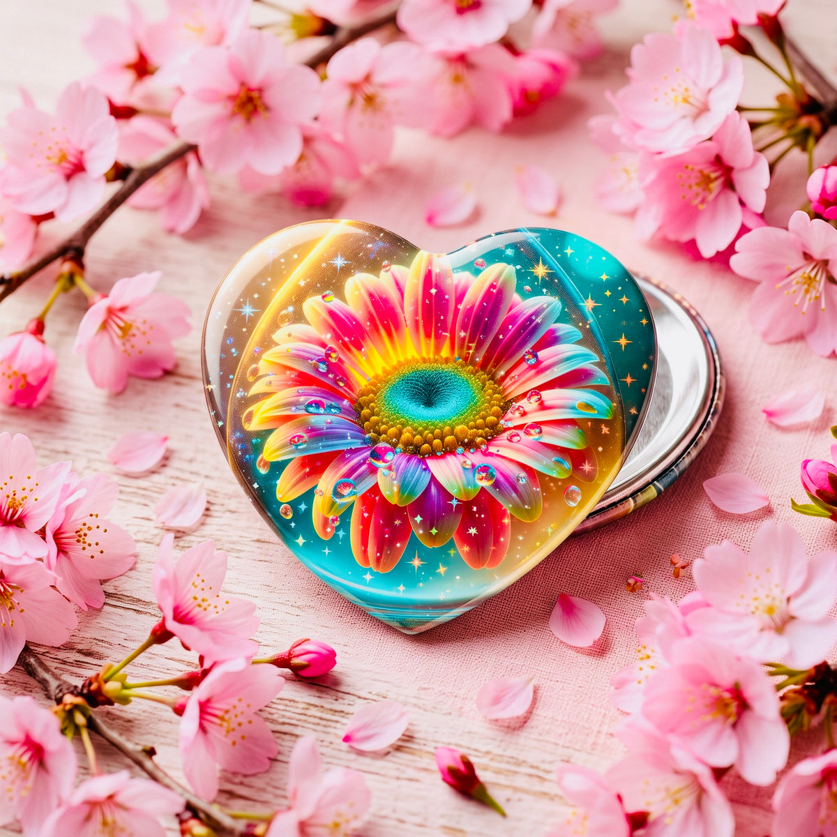 Daisy Drop Kawaii Star Holographic Heart Button Pin | Cute Aesthetic Bag Accessory