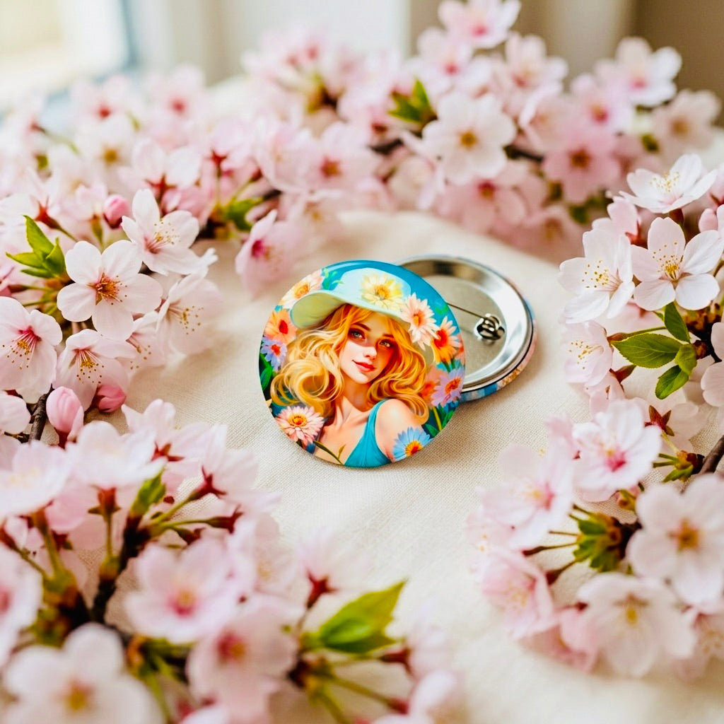 Daisy Girl Kawaii Button Pin | Cute 1" Mini Badge | Aesthetic Backpack Pin