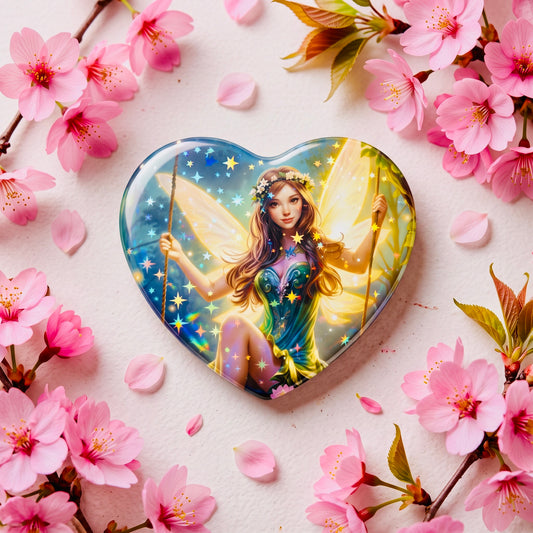 Fairy Dream Kawaii Star Holographic Heart Button Pin | Cute Aesthetic Bag Accessory