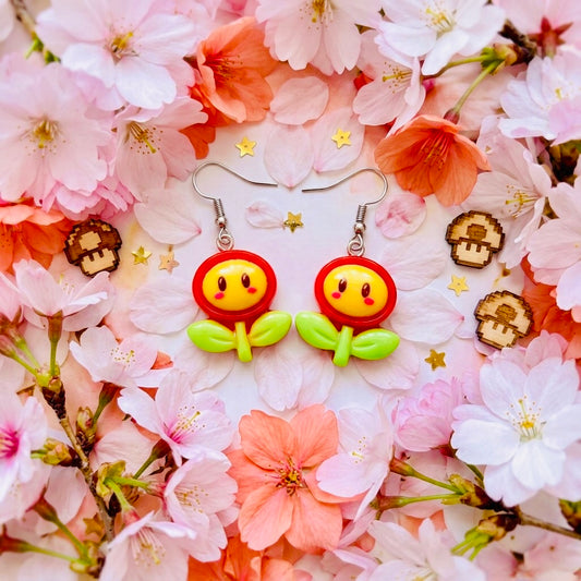 Fire Flower Adorable Kawaii Acrylic & Resin Dangle Earrings | Cute Japanese Aesthetic Gift