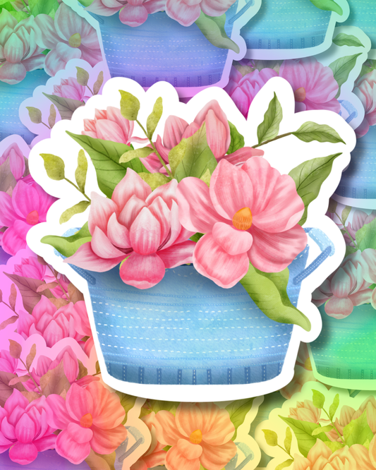 Flower Blue Pot Vinyl Sticker