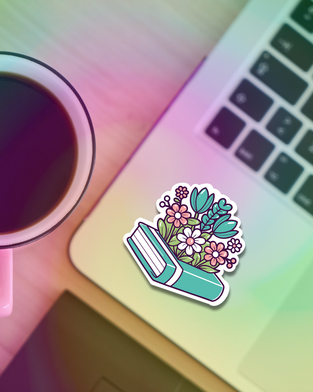 Flowered Blue Book Vinyl Sticker