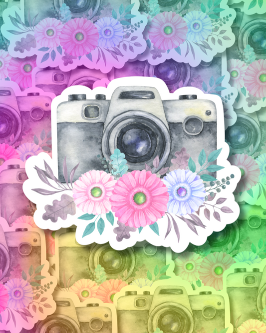 Flowered Camera Vinyl Sticker