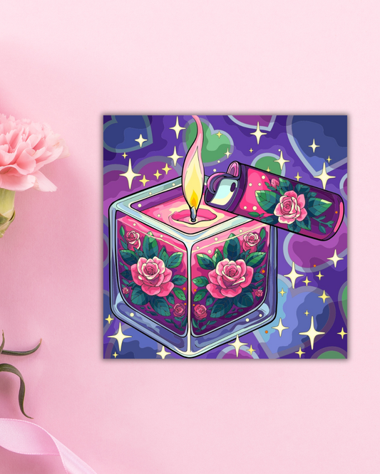 Flowered Candle Art Print Aesthetic Gift Decor