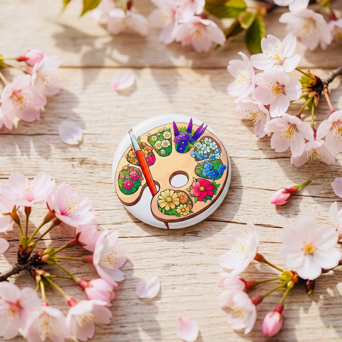 Flowered Palette Kawaii Button Pin | Cute 1" Mini Badge | Aesthetic Backpack Pin