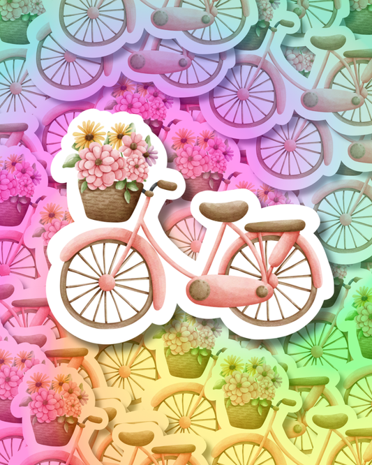 Flowered Pink Bike Vinyl Sticker