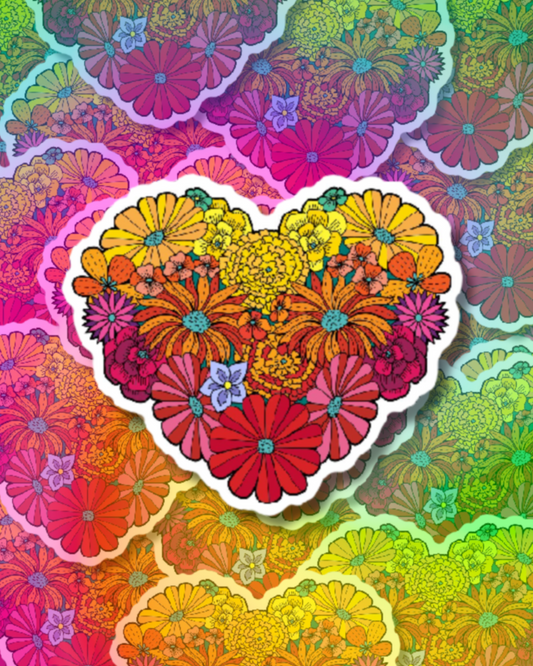 Flowered Heart Vinyl Sticker