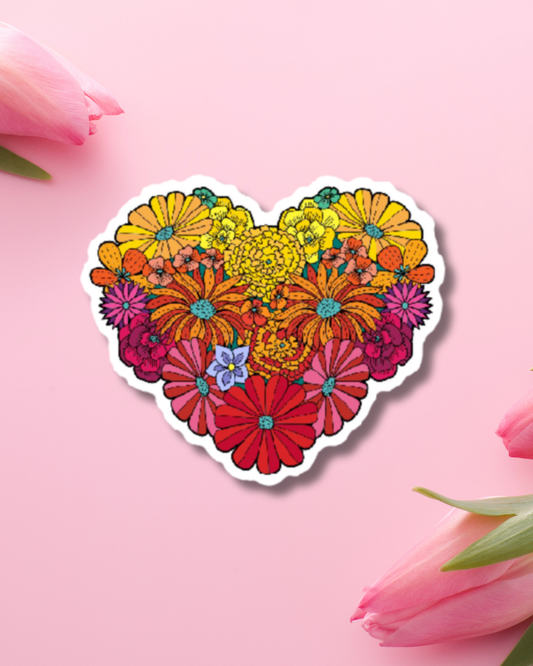 Flowered Heart Vinyl Sticker