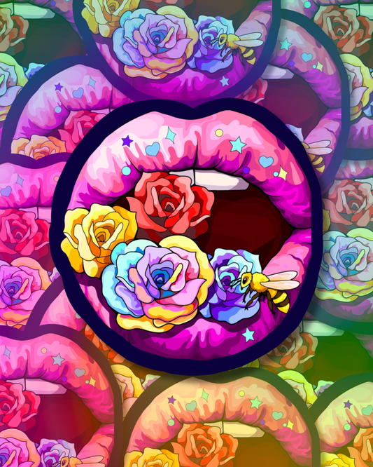 Flowered Kiss Vinyl Sticker