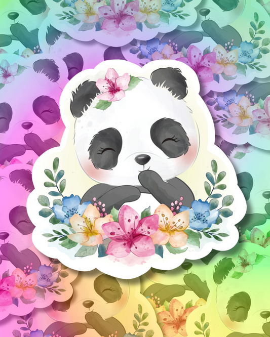 Flowered Panda Vinyl Sticker
