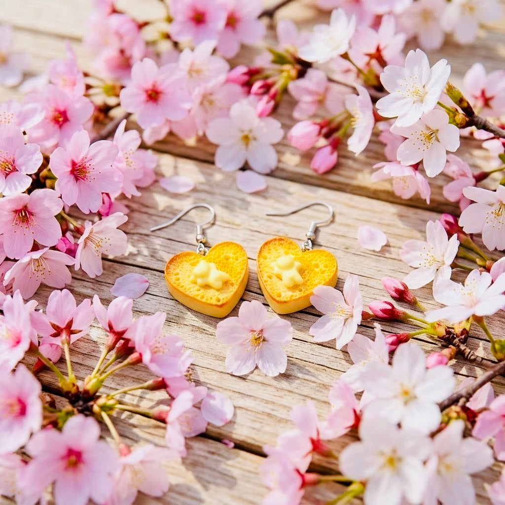 French Toast Love Adorable Kawaii Acrylic & Resin Dangle Earrings | Cute Japanese Aesthetic Gift