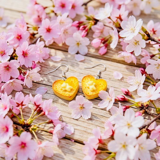 French Toast Love Adorable Kawaii Acrylic & Resin Dangle Earrings | Cute Japanese Aesthetic Gift