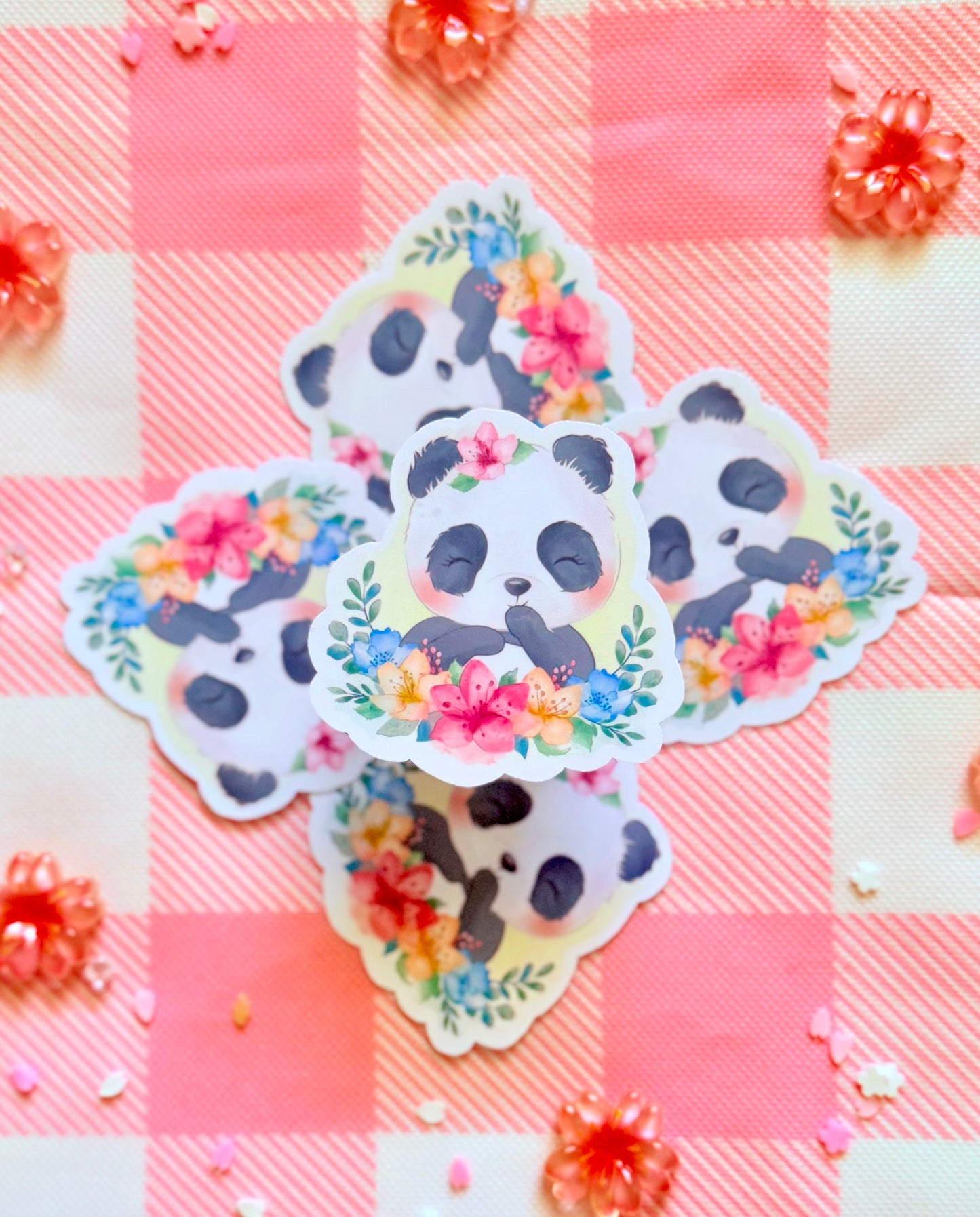 Flowered Panda Vinyl Sticker