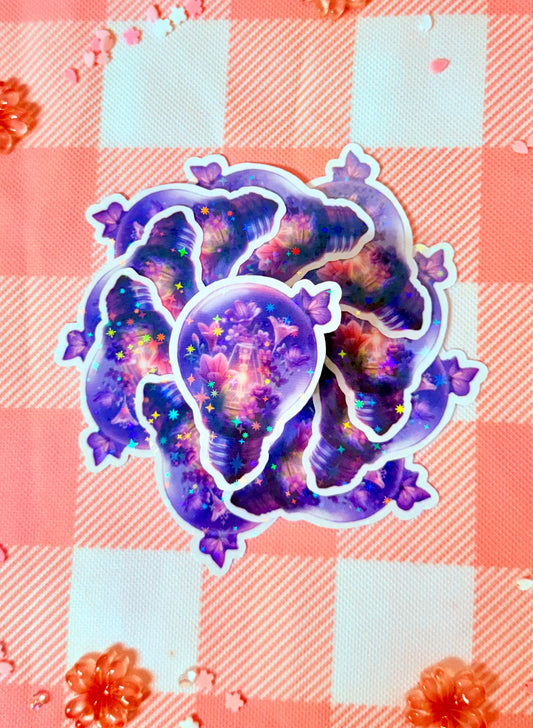 Flowered Lightbulb Holographic Vinyl Sticker
