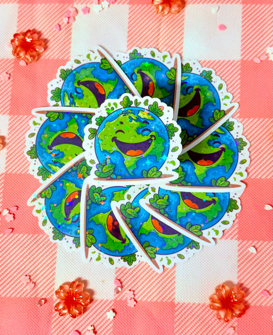 Cutie Earth Holographic Vinyl Sticker