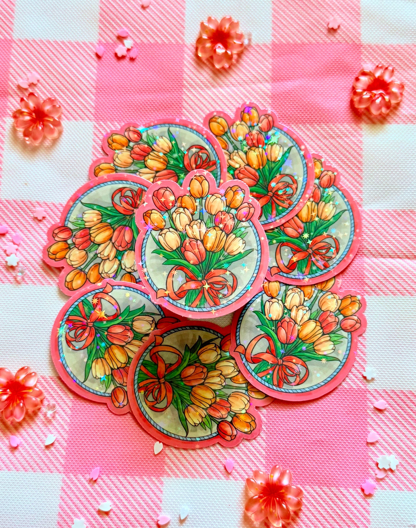 Tulip Bouquet Holographic Vinyl Sticker