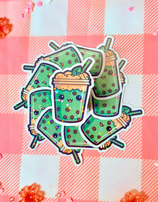 Mint Boba Cutie Holographic Vinyl Sticker