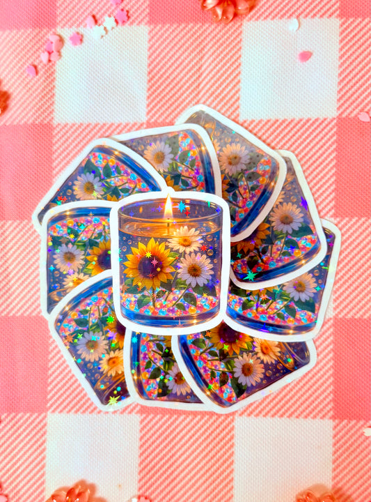 Flowered Candle Holographic Vinyl Sticker