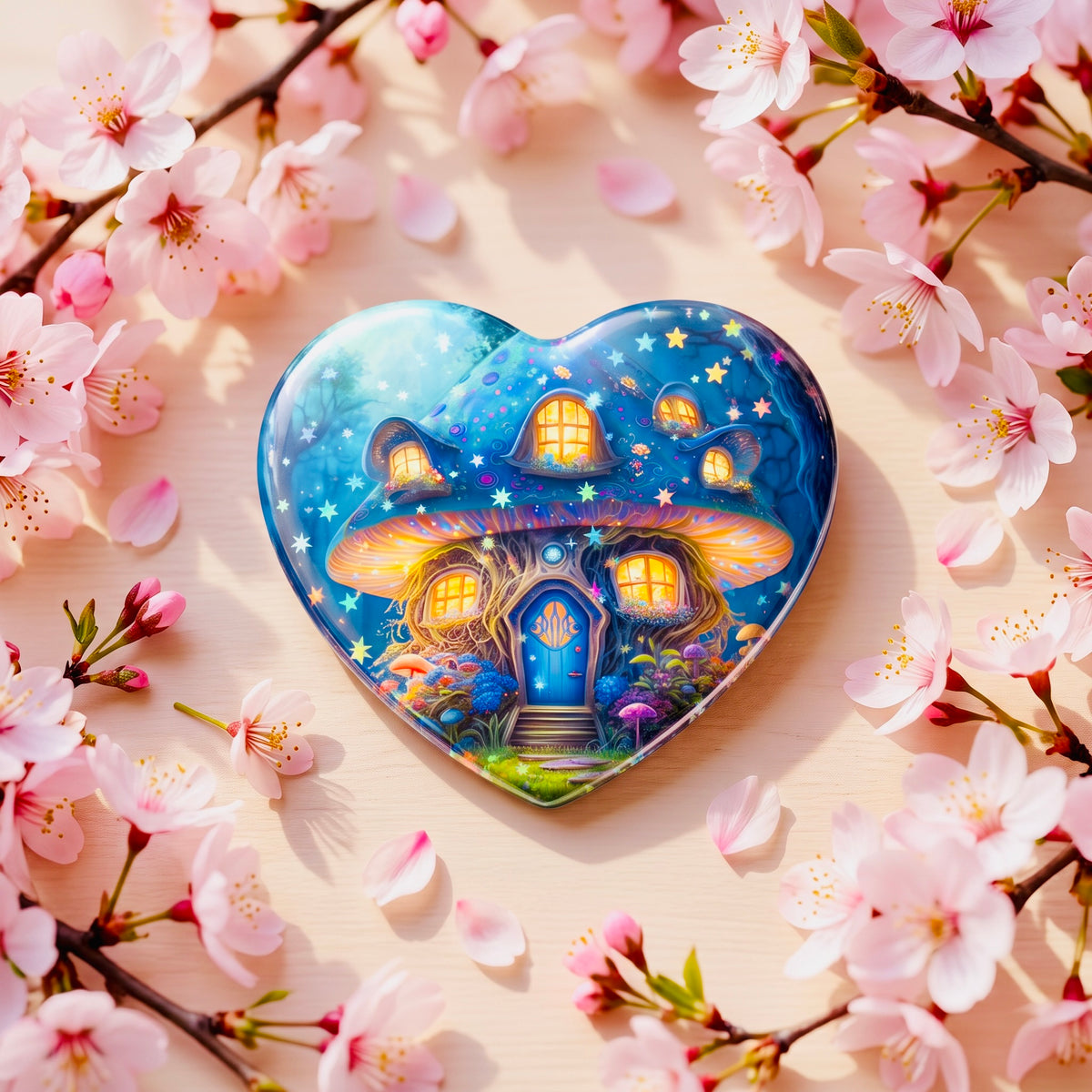 Fungi Home Kawaii Star Holographic Heart Button Pin | Cute Aesthetic Bag Accessory