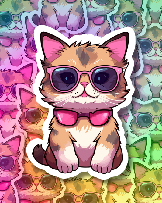 Fushia Cat Vinyl Sticker