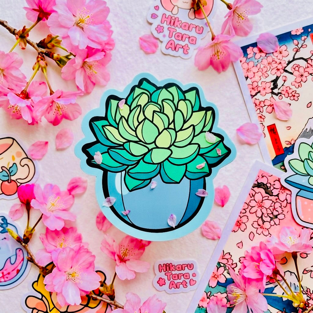 Succulent Jar Kawaii Glossy Vinyl Sticker | Waterproof 2.5" Cute Aesthetic Decal for Water Bottles, Laptops, & Journals