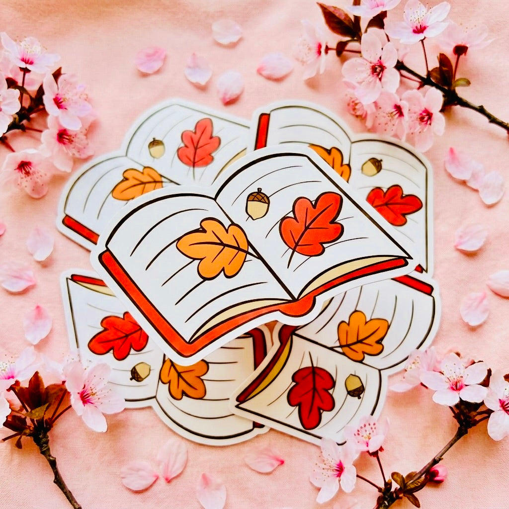 Maple Leaf Books Kawaii Glossy Vinyl Sticker | Waterproof 2.5" Cute Aesthetic Decal for Water Bottles, Laptops, & Journals