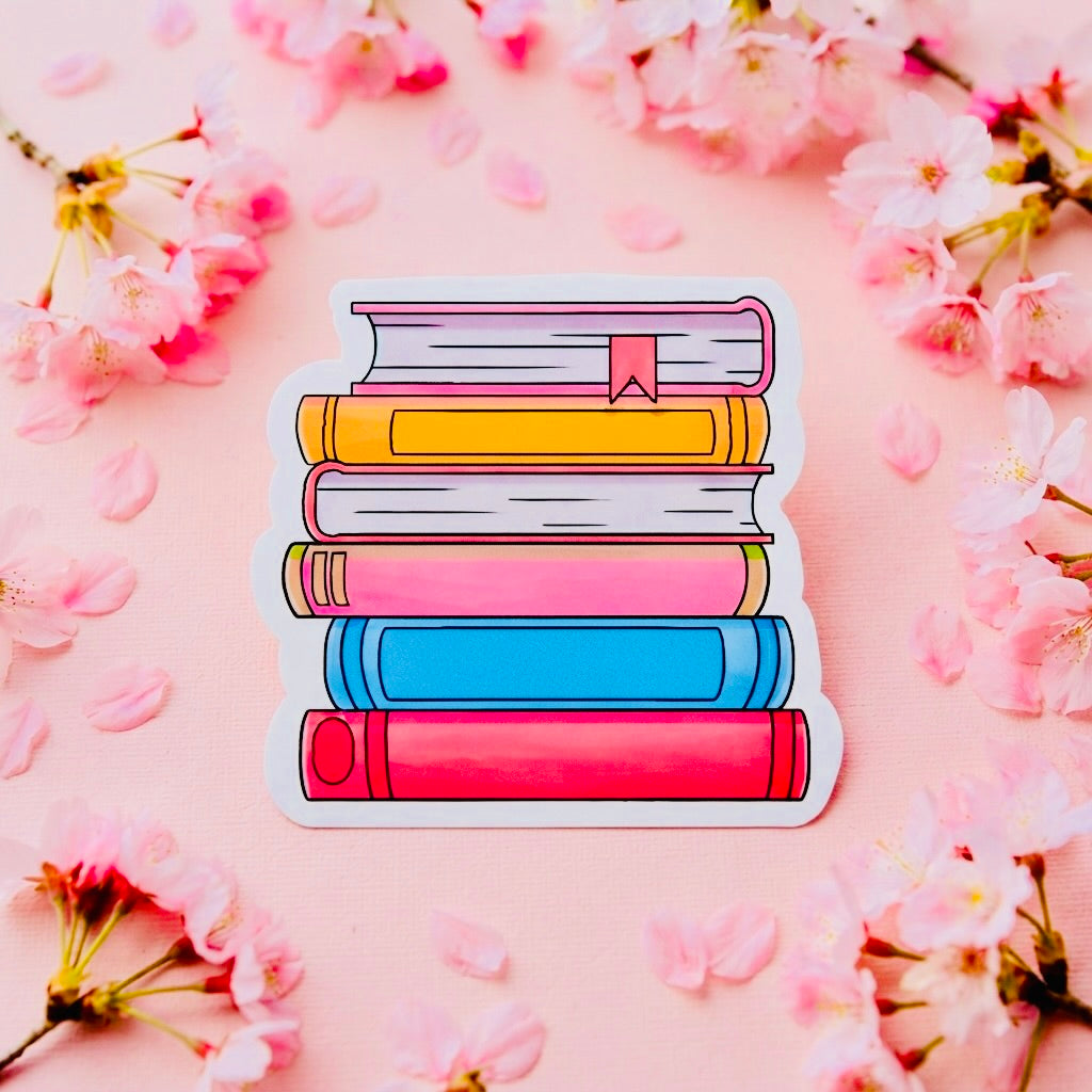 Summer Book Stack Kawaii Glossy Vinyl Sticker | Waterproof 2.5" Cute Aesthetic Decal for Water Bottles, Laptops, & Journals