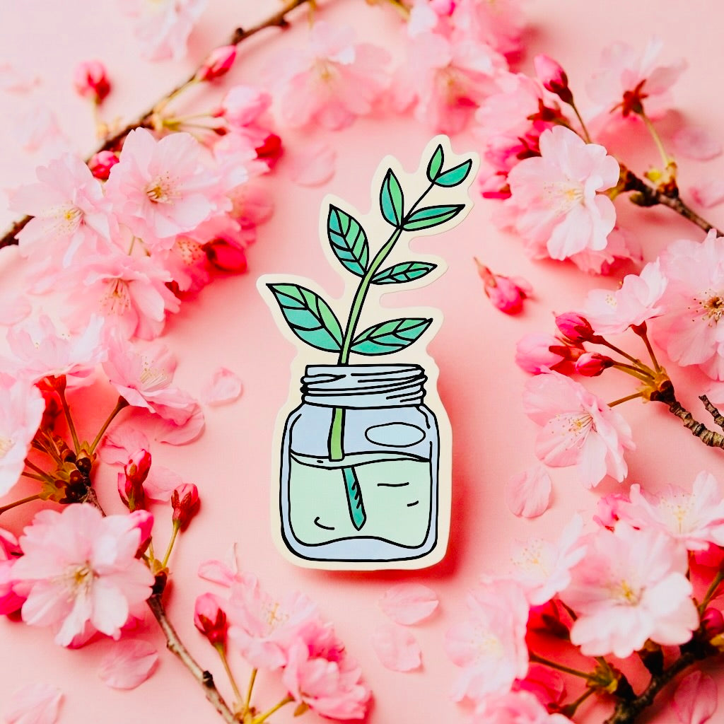 Water Plant Kawaii Glossy Vinyl Sticker | Waterproof 2.5" Cute Aesthetic Decal for Water Bottles, Laptops, & Journals