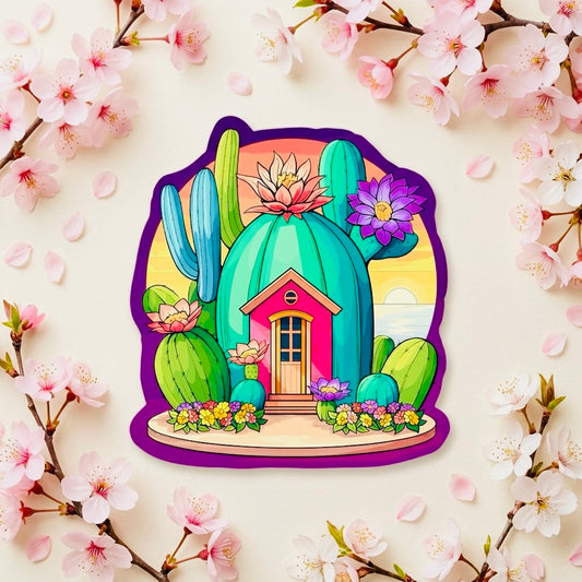 Cactus Home Kawaii Glossy Vinyl Sticker | Waterproof 2.5" Cute Aesthetic Decal for Water Bottles, Laptops, & Journals
