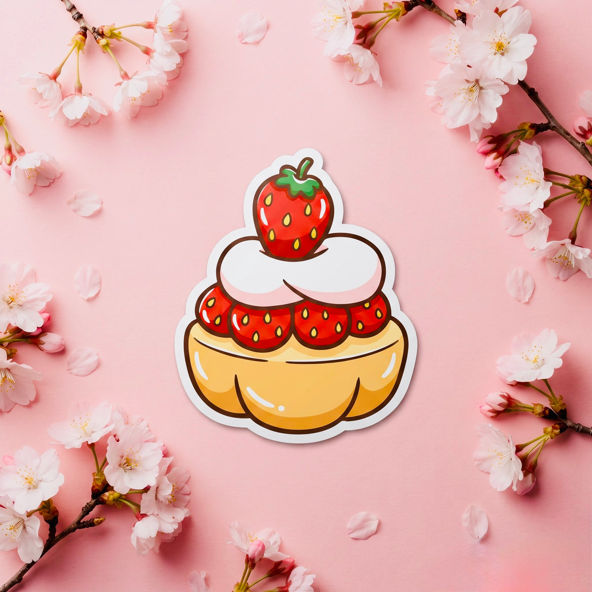Strawberry Shortcake Kawaii Glossy Vinyl Sticker | Waterproof 2.5" Cute Aesthetic Decal for Water Bottles, Laptops, & Journals