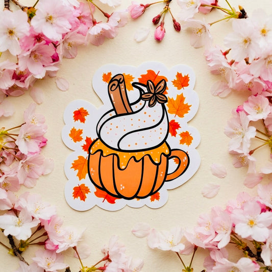 Pumpkin Spicy Kawaii Glossy Vinyl Sticker | Waterproof 2.5" Cute Aesthetic Decal for Water Bottles, Laptops, & Journals