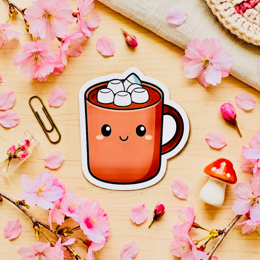 Hot Cocoa Kawaii Glossy Vinyl Sticker | Waterproof 2.5" Cute Aesthetic Decal for Water Bottles, Laptops, & Journals