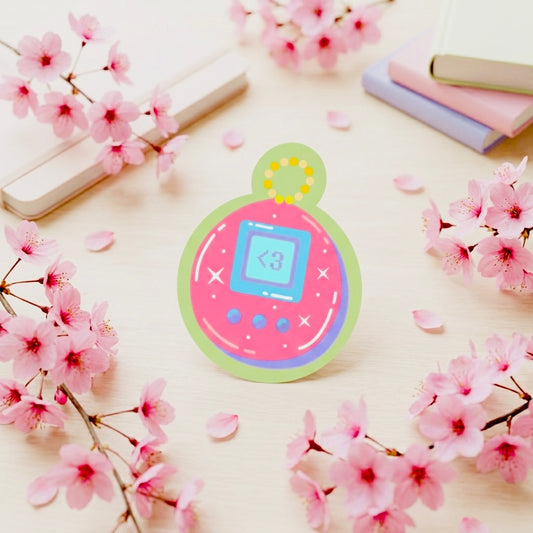 Tamagotchi Number Green Kawaii Glossy Vinyl Sticker | Waterproof 2.5" Cute Aesthetic Decal for Water Bottles, Laptops, & Journals