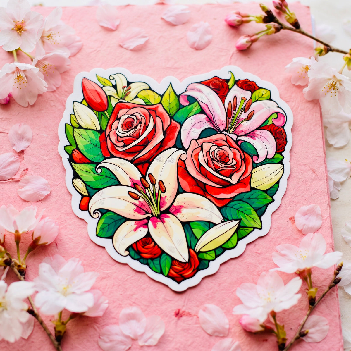Rose Heart Bouquet Kawaii Glossy Vinyl Sticker | Waterproof 2.5" Cute Aesthetic Decal for Water Bottles, Laptops, & Journals