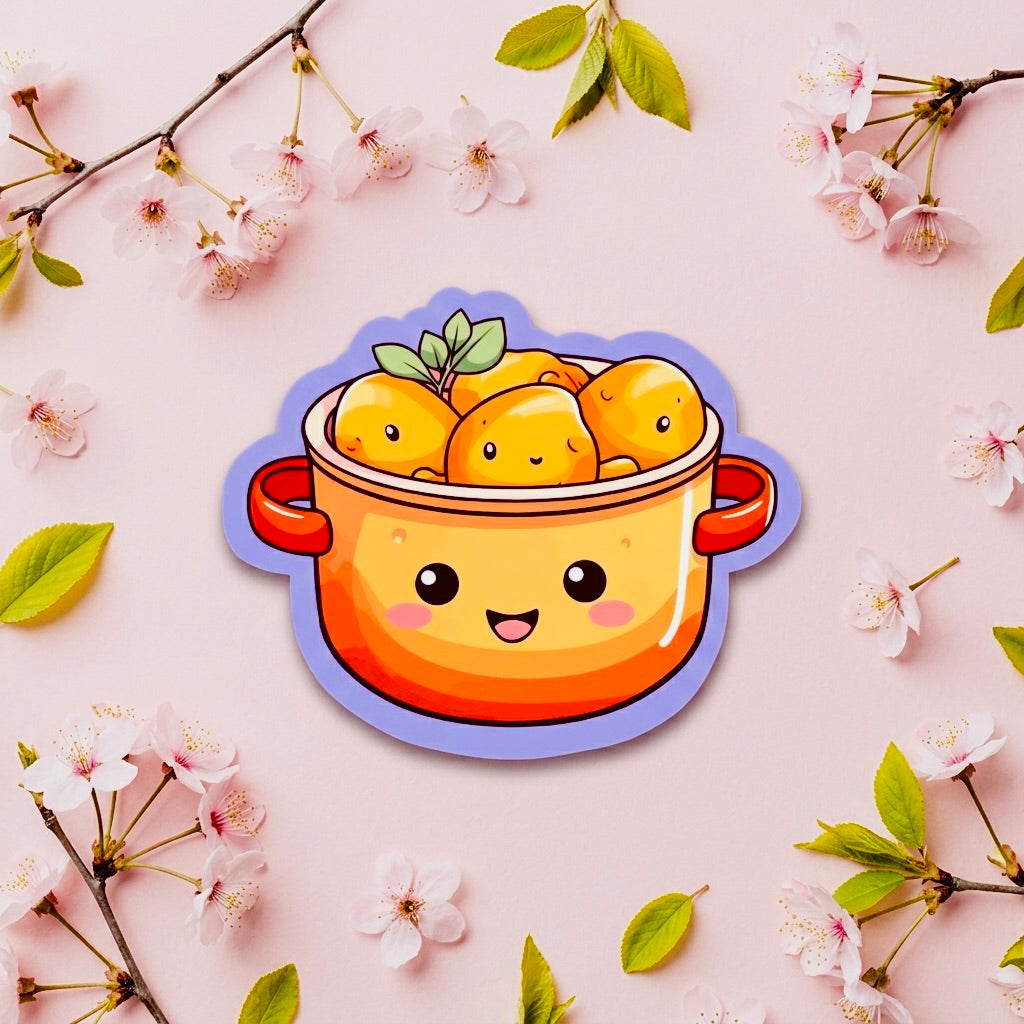 Warm Pot Kawaii Glossy Vinyl Sticker | Waterproof 2.5" Cute Aesthetic Decal for Water Bottles, Laptops, & Journals