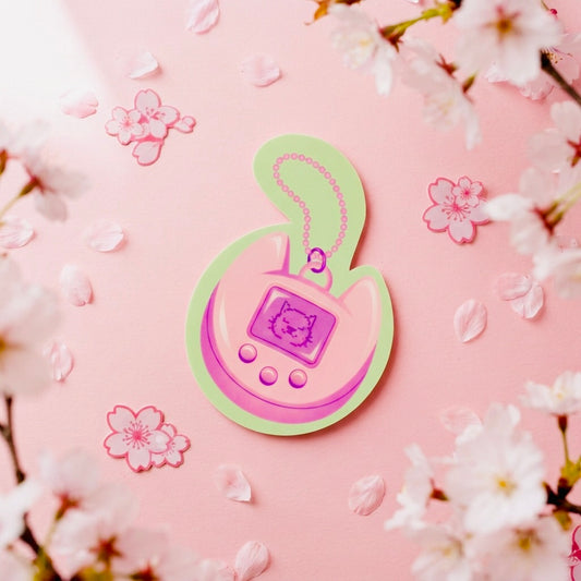 Tamagotchi Cat Kawaii Glossy Vinyl Sticker | Waterproof 2.5" Cute Aesthetic Decal for Water Bottles, Laptops, & Journals