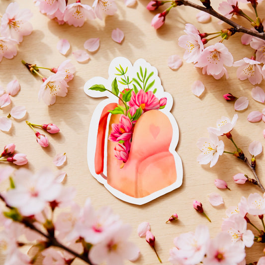 Flower Back Pack Kawaii Glossy Vinyl Sticker | Waterproof 2.5" Cute Aesthetic Decal for Water Bottles, Laptops, & Journals