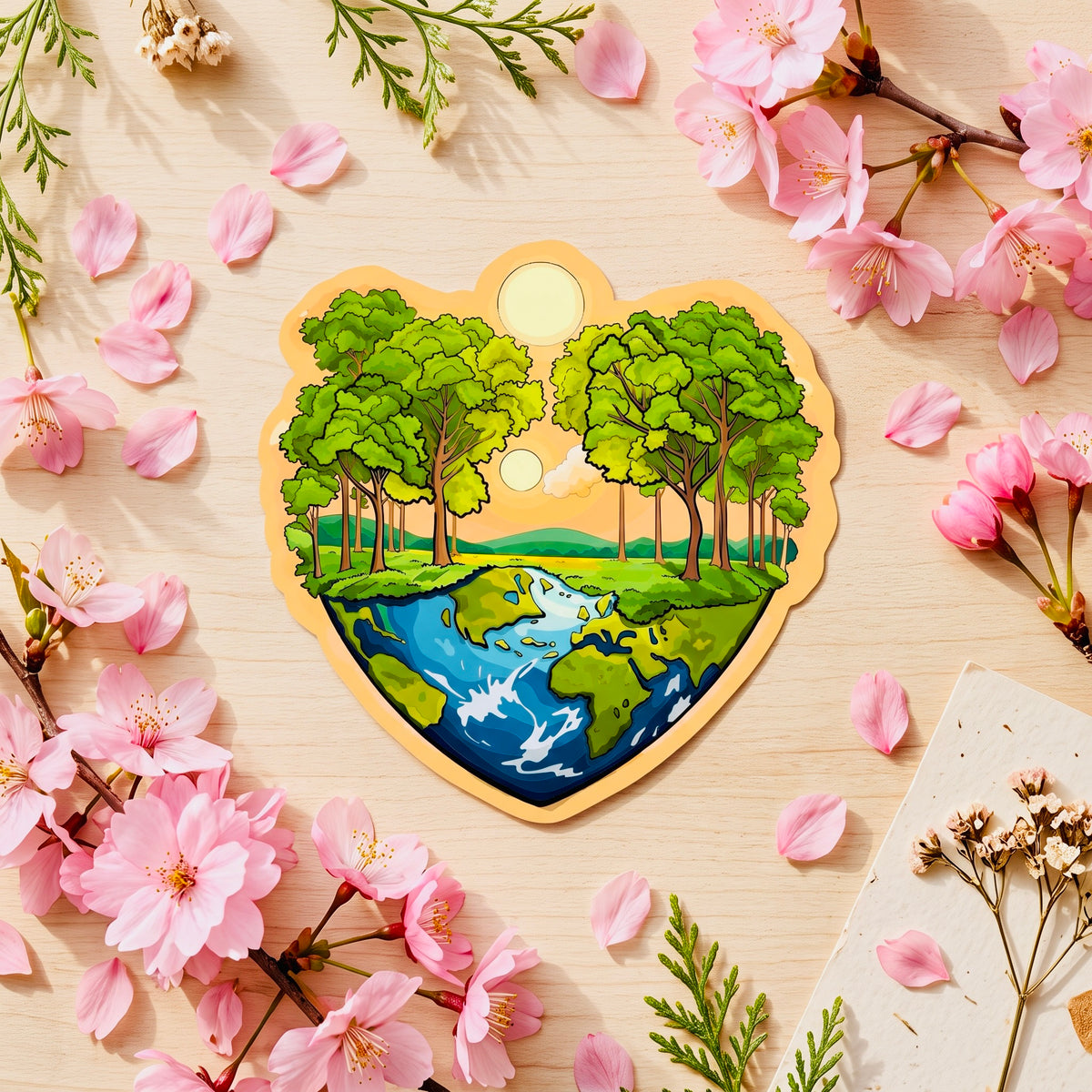 Heart Forest Kawaii Glossy Vinyl Sticker | Waterproof 2.5" Cute Aesthetic Decal for Water Bottles, Laptops, & Journals
