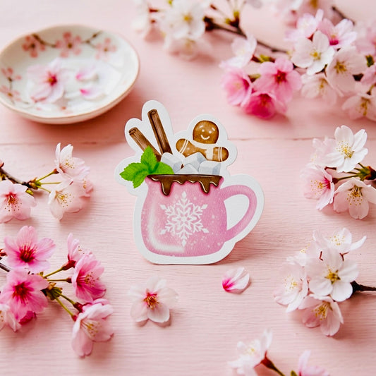 Ginger Bread Hot Cocoa Kawaii Glossy Vinyl Sticker | Waterproof 2.5" Cute Aesthetic Decal for Water Bottles, Laptops, & Journals