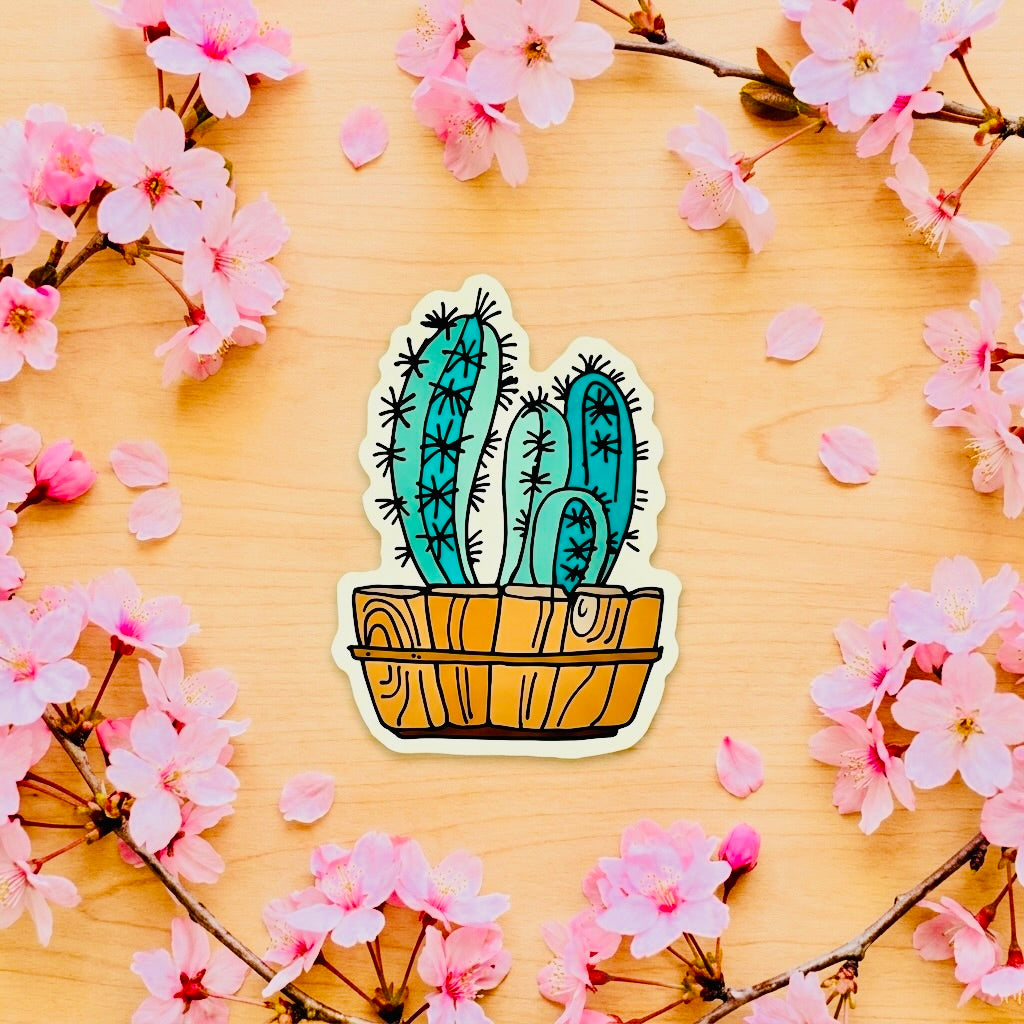 Cactus Jar Kawaii Glossy Vinyl Sticker | Waterproof 2.5" Cute Aesthetic Decal for Water Bottles, Laptops, & Journals