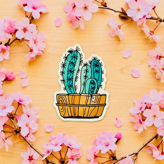 Cactus Jar Kawaii Glossy Vinyl Sticker | Waterproof 2.5" Cute Aesthetic Decal for Water Bottles, Laptops, & Journals