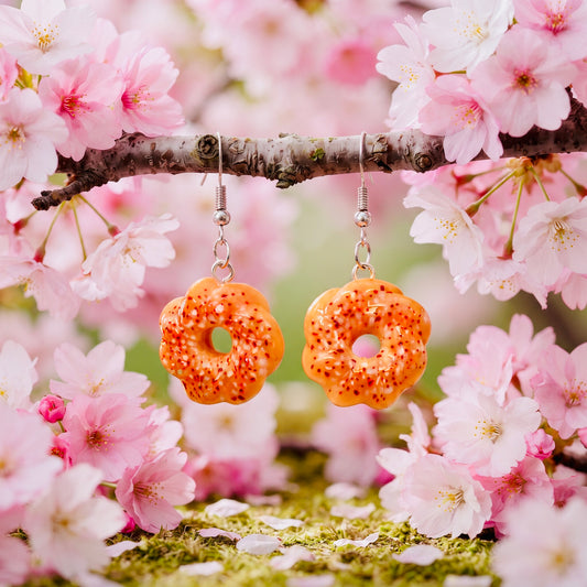 Golden Mochi Donut Adorable Kawaii Acrylic & Resin Dangle Earrings | Cute Japanese Aesthetic Gift