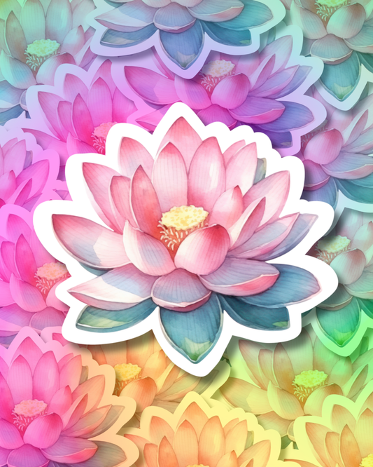 Green-Pink Lotus Vinyl Sticker