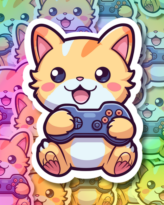 Happy Gamer Cat Vinyl Sticker
