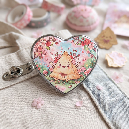 Samosa Joy Heart Button Pin