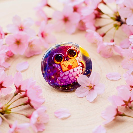 Owl Message Kawaii Button Pin | Cute 1" Mini Badge | Aesthetic Backpack Pin