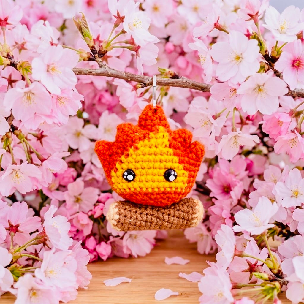 Howls Moving Castle Calcifer Handmade Kawaii Crochet Amigurumi Plushie Keychain | Cute Bag Charm & Gift