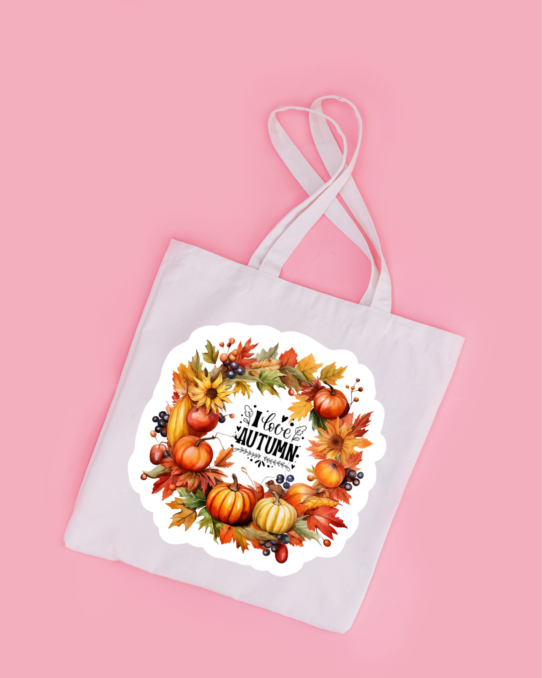 I Love Autumn Tote Bag Aesthetic Kawaii Gift Floral Print Handbag