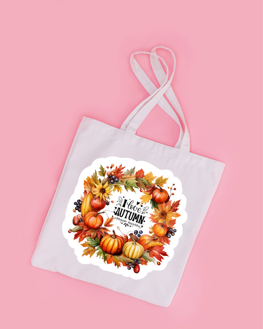 I Love Autumn Tote Bag Aesthetic Kawaii Gift Floral Print Handbag