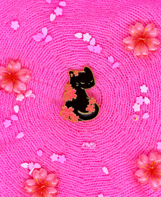Sakura Black Cat Enamel Pin